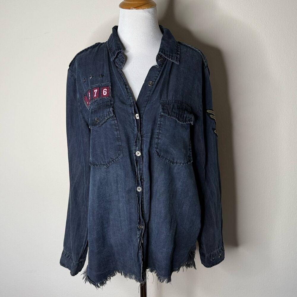 Vintage Havana Washed Black Military Detail Button Down